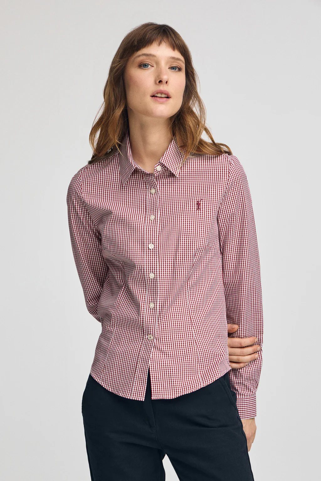 Burgundy shirt with Vichy checks and Polo Club logo