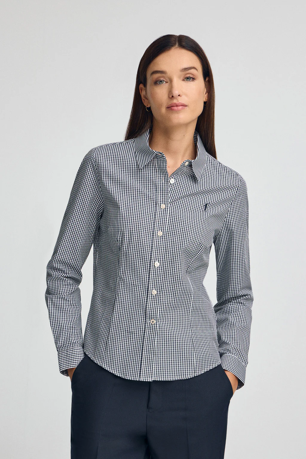 Navy-blue shirt with Vichy checks and Polo Club logo - Image 2