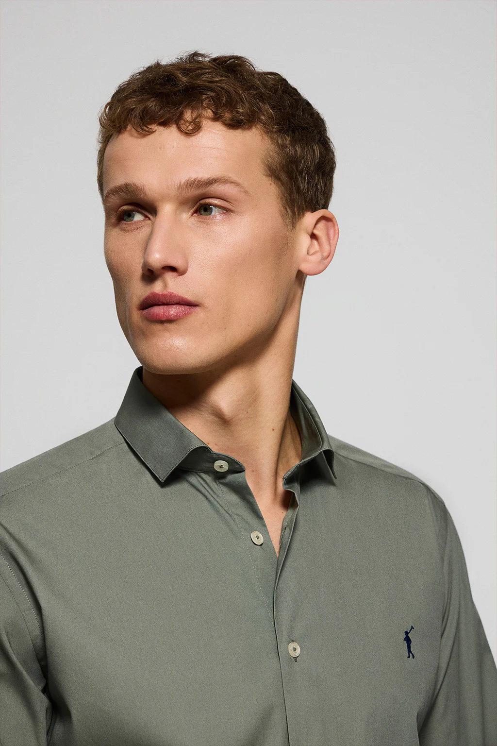 Khaki slim-fit poplin shirt with Rigby Go embroidered logo - Image 3