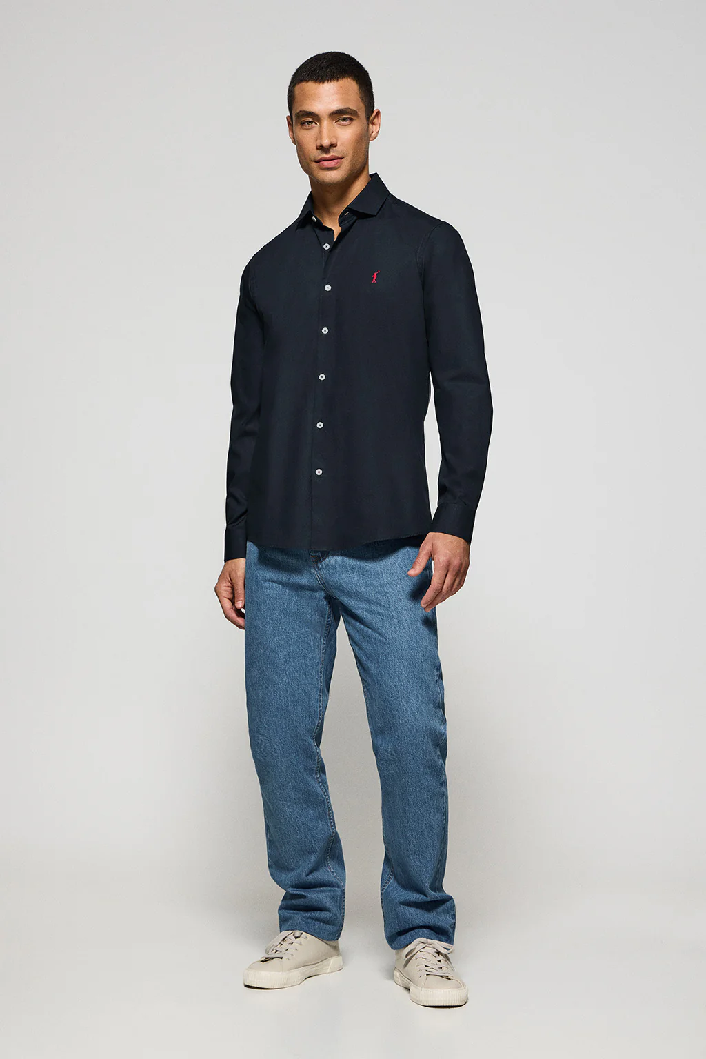 Navy-blue slim-fit poplin shirt with Rigby Go embroidered logo - Image 3