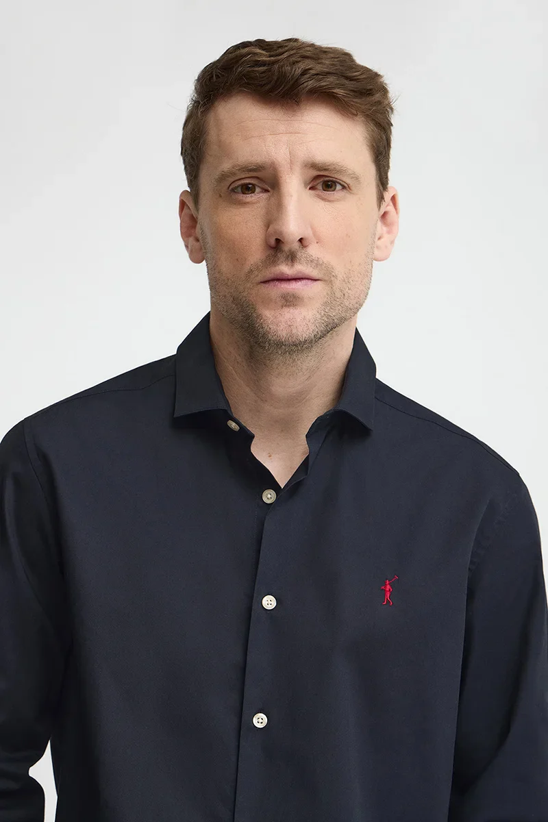 Navy-blue shirt with slim fit and Rigby Go logo