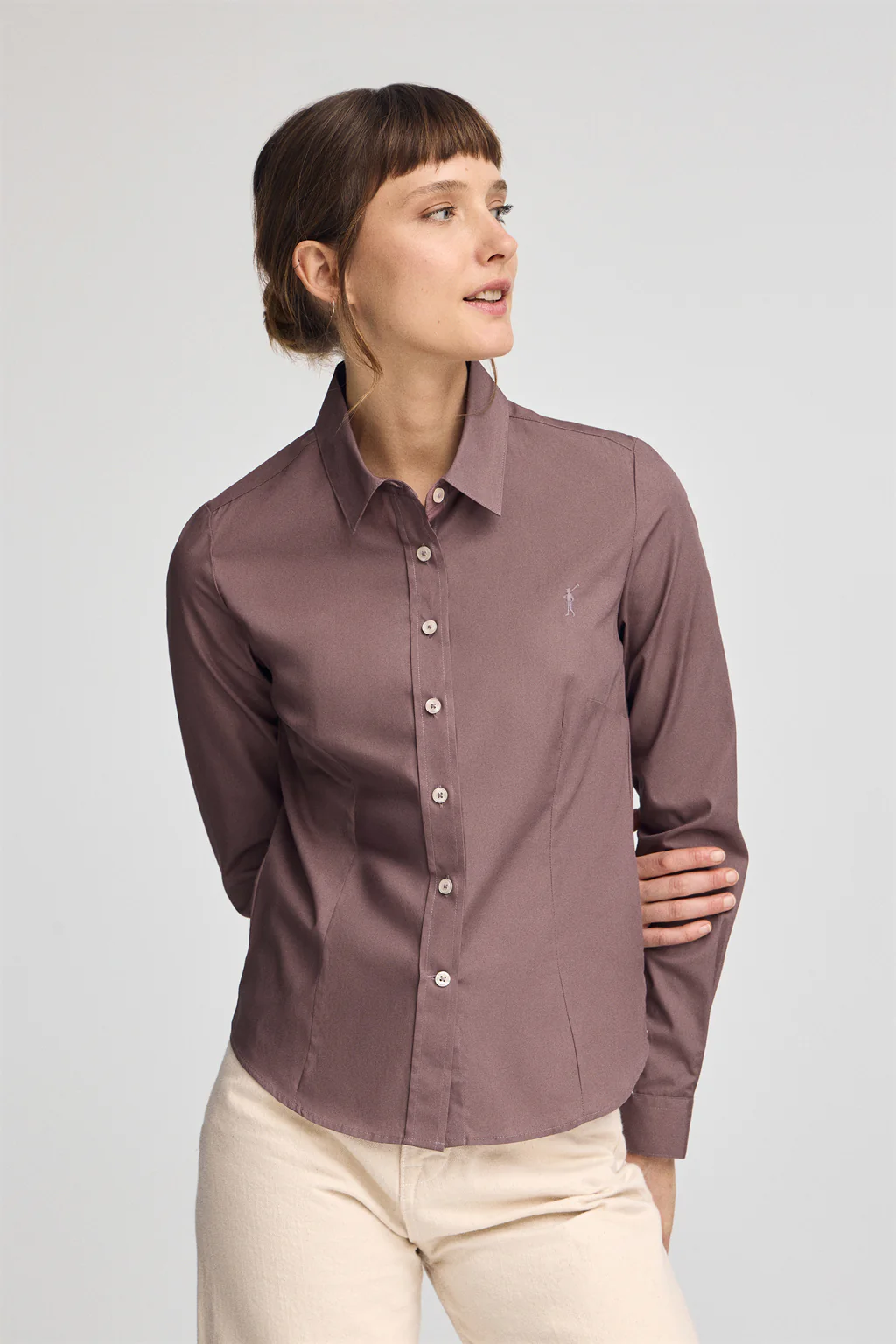 Taupe-pink shirt with slim fit and Rigby Go logo - Image 2