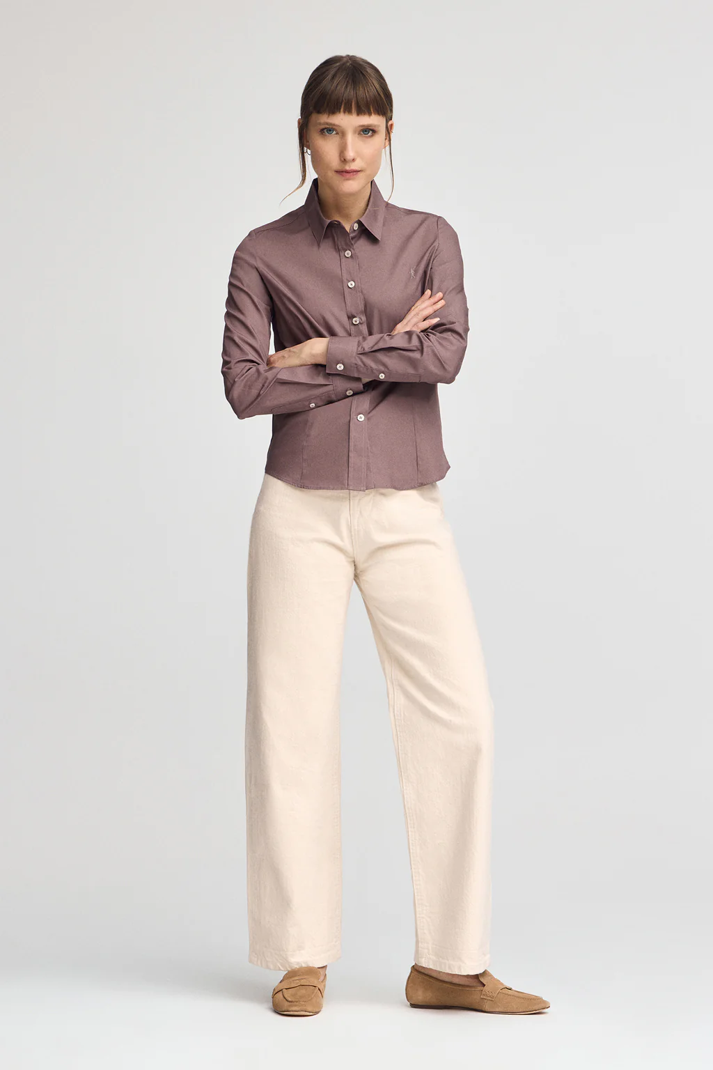 Taupe-pink shirt with slim fit and Rigby Go logo - Image 3