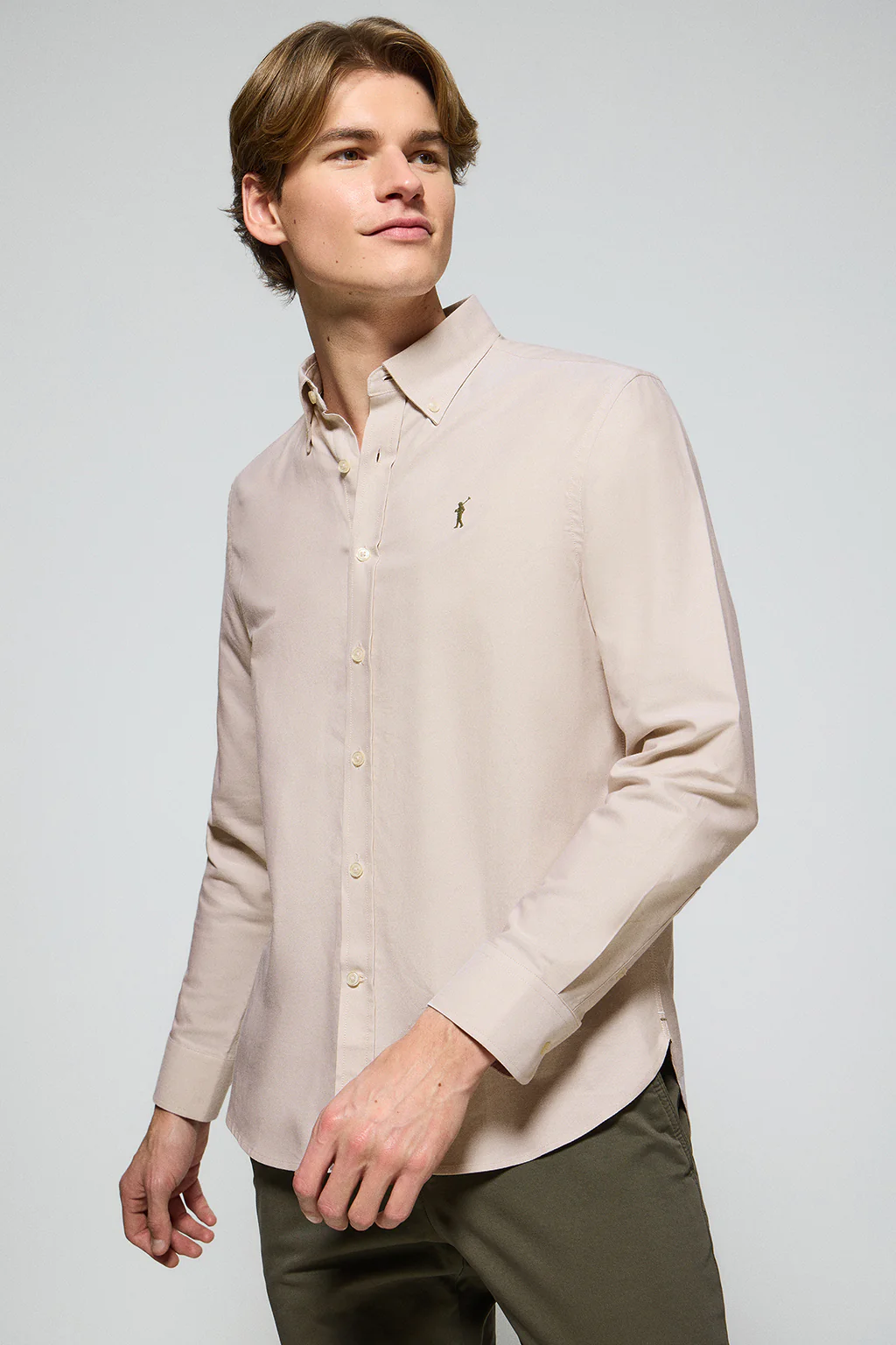 Brown Oxford shirt with Rigby Go embroidered logo