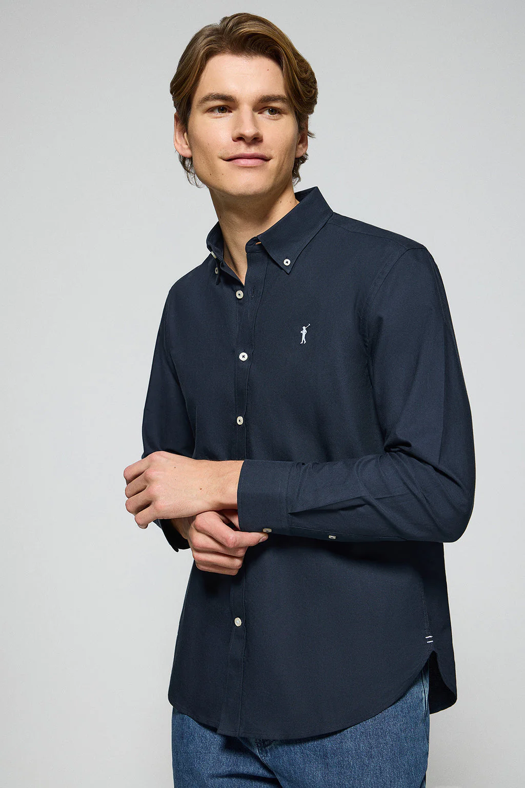 Navy-blue Oxford shirt with Rigby Go embroidered logo - Image 2