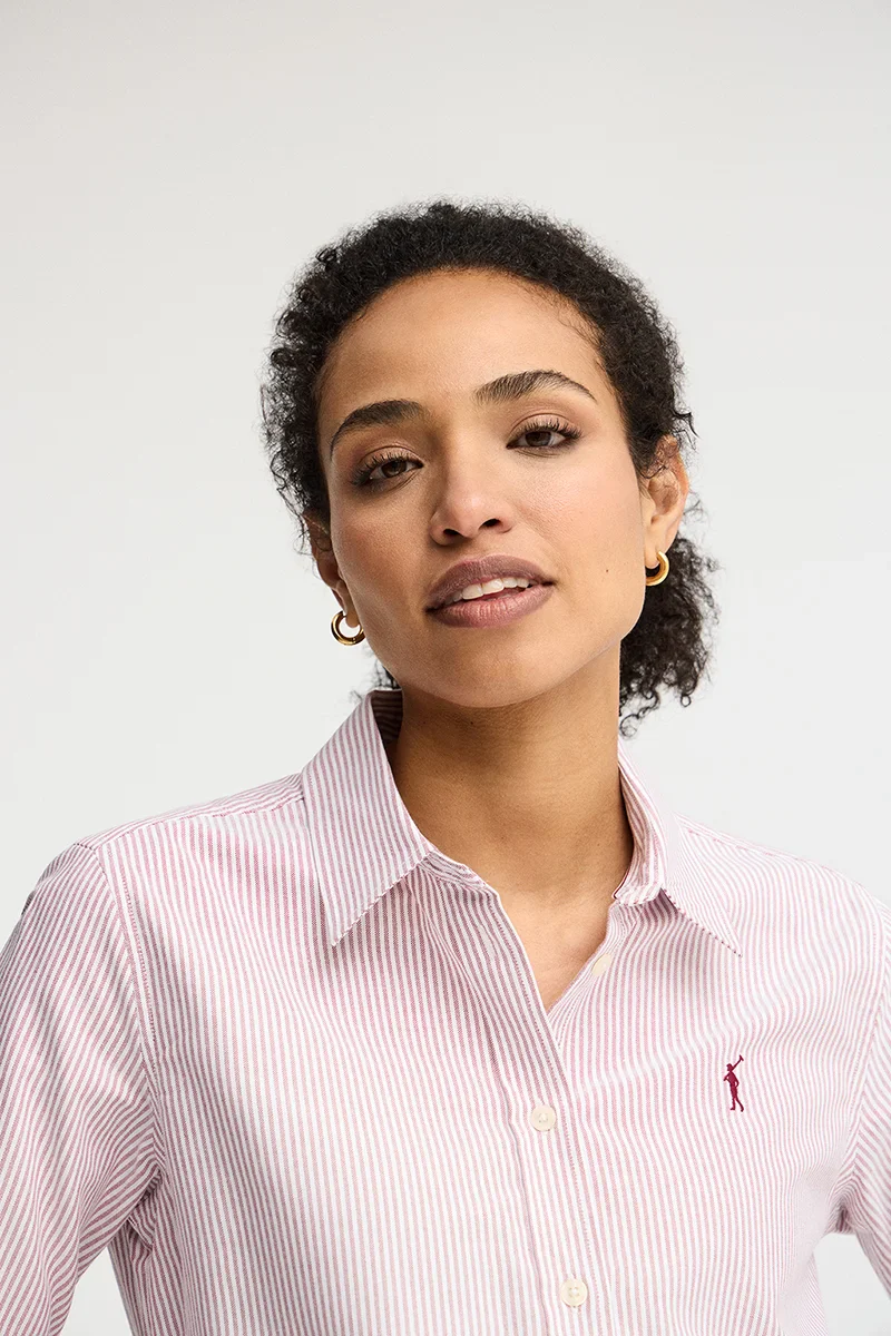 Maroon striped Oxford shirt with regular fit and Rigby Go embroidery - Image 2