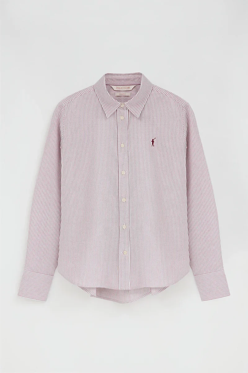 Maroon striped Oxford shirt with regular fit and Rigby Go embroidery - Image 5