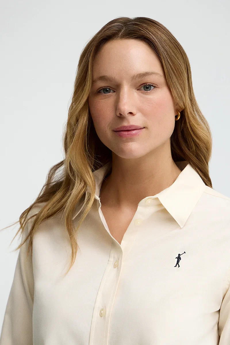 Cream regular-fit Oxford shirt with Rigby Go embroidery