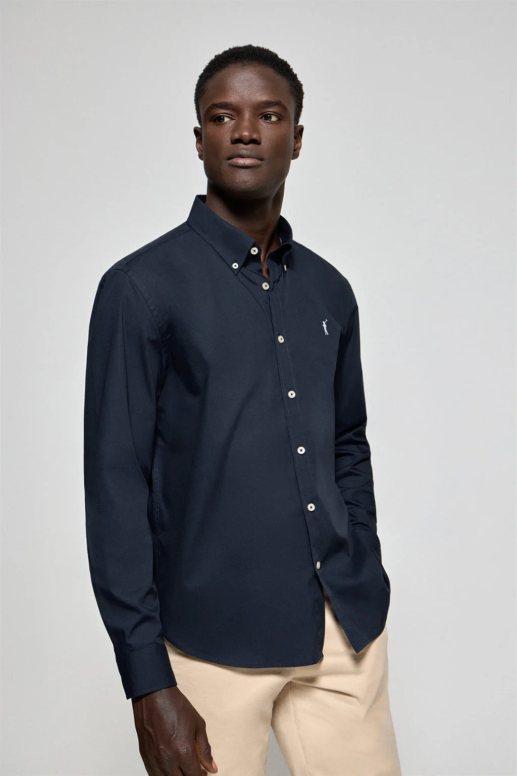Navy-blue poplin shirt with Rigby Go embroidered logo