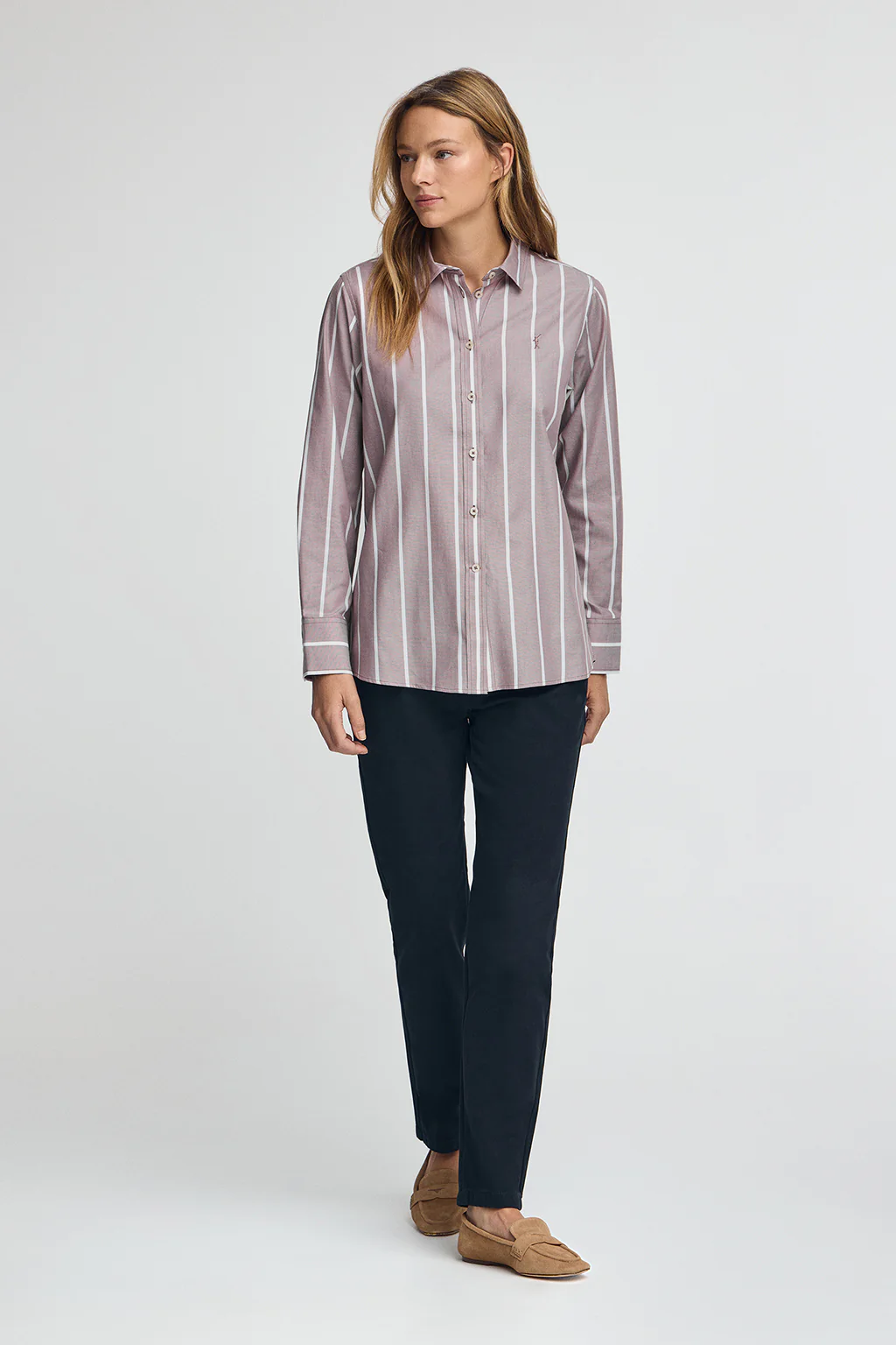 Taupe-pink striped shirt with relaxed fit and Rigby Go logo - Image 3