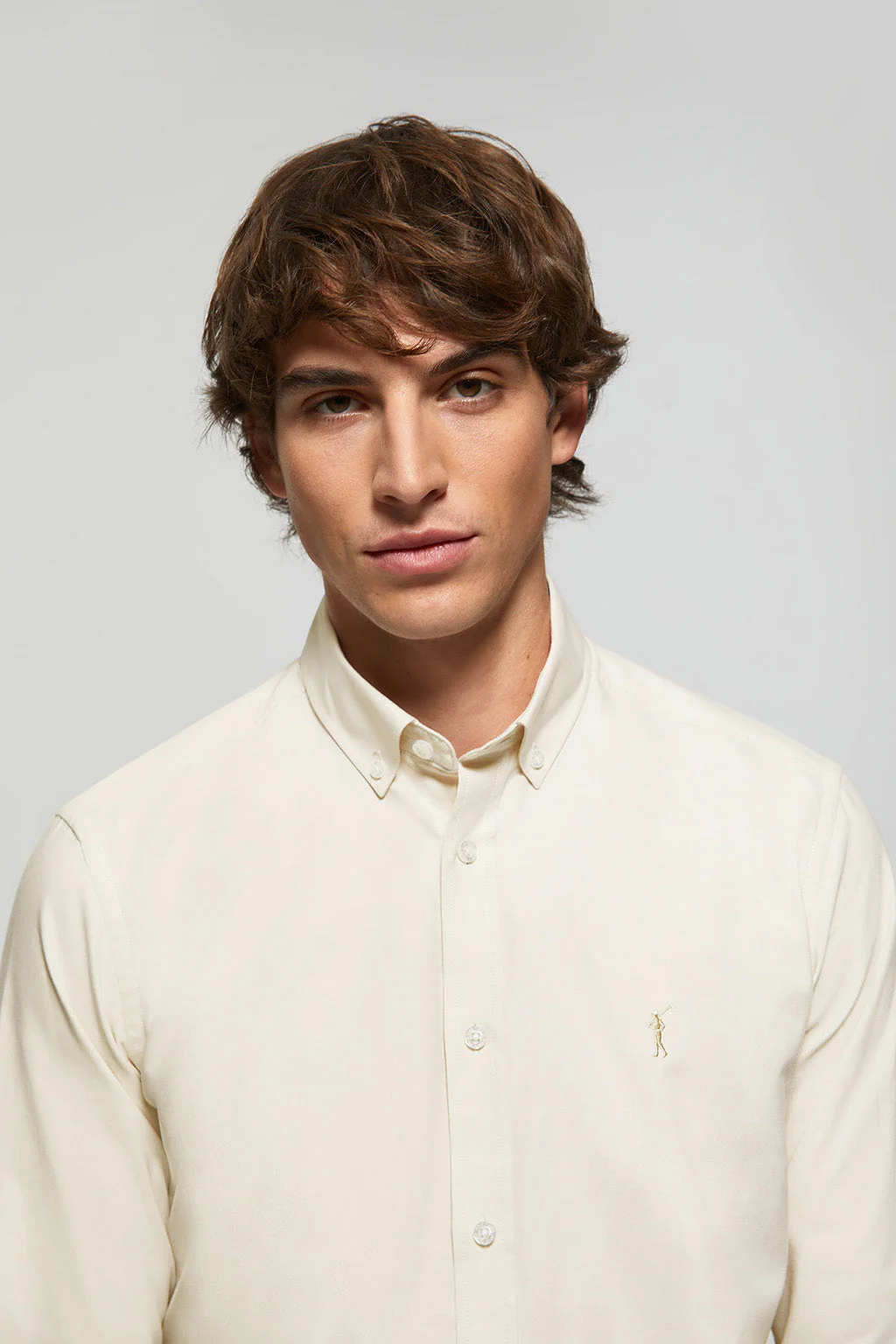 Beige Oxford shirt with Rigby Go logo - Image 2