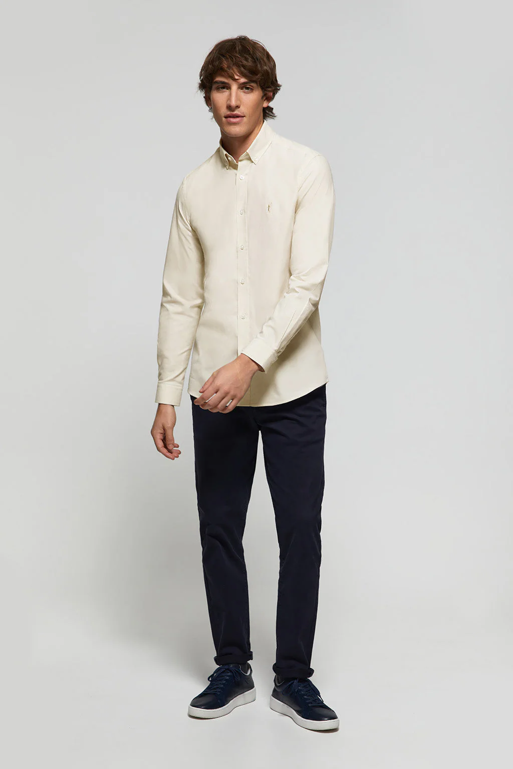 Beige Oxford shirt with Rigby Go logo - Image 3