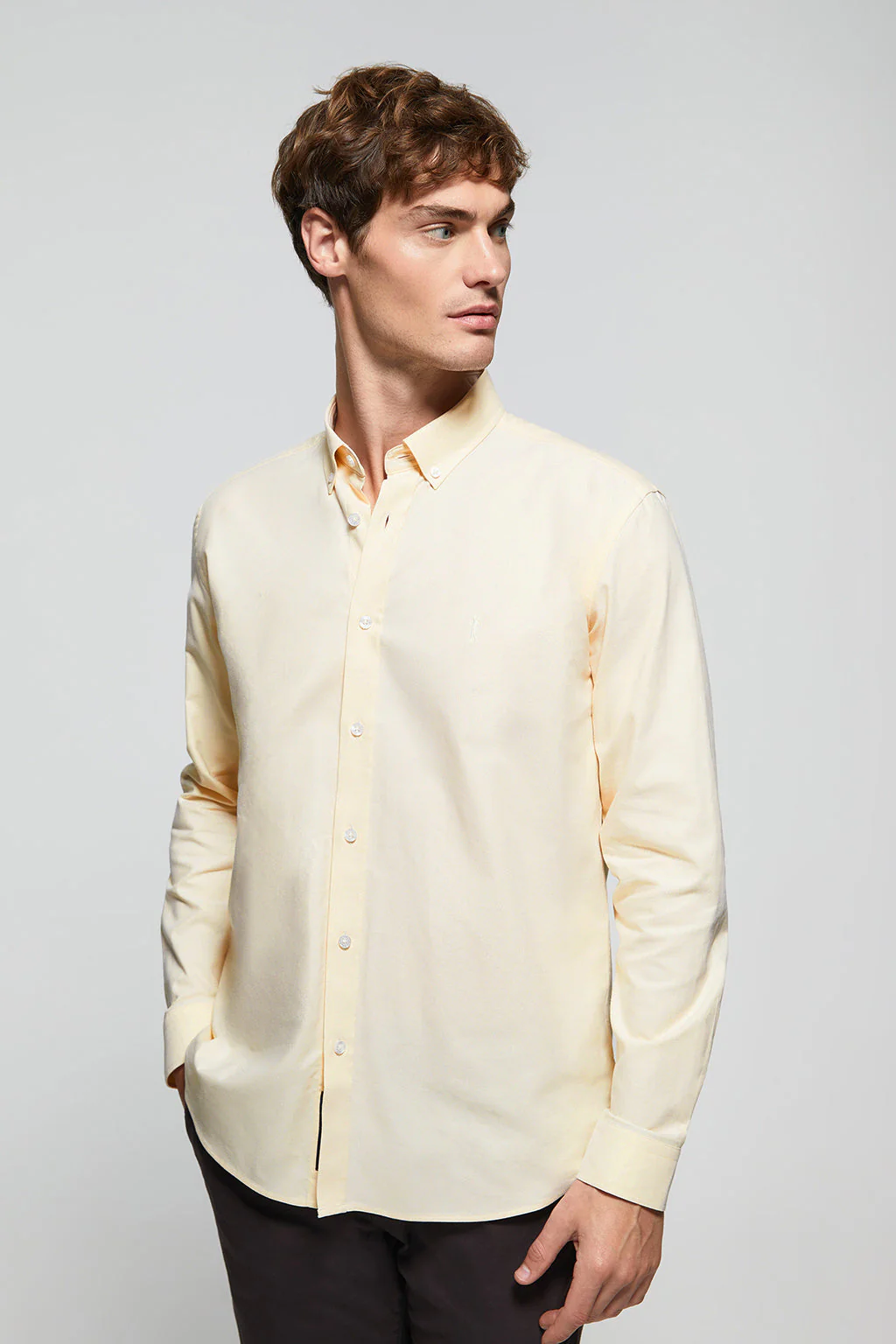 Yellow Oxford shirt with Rigby Go logo
