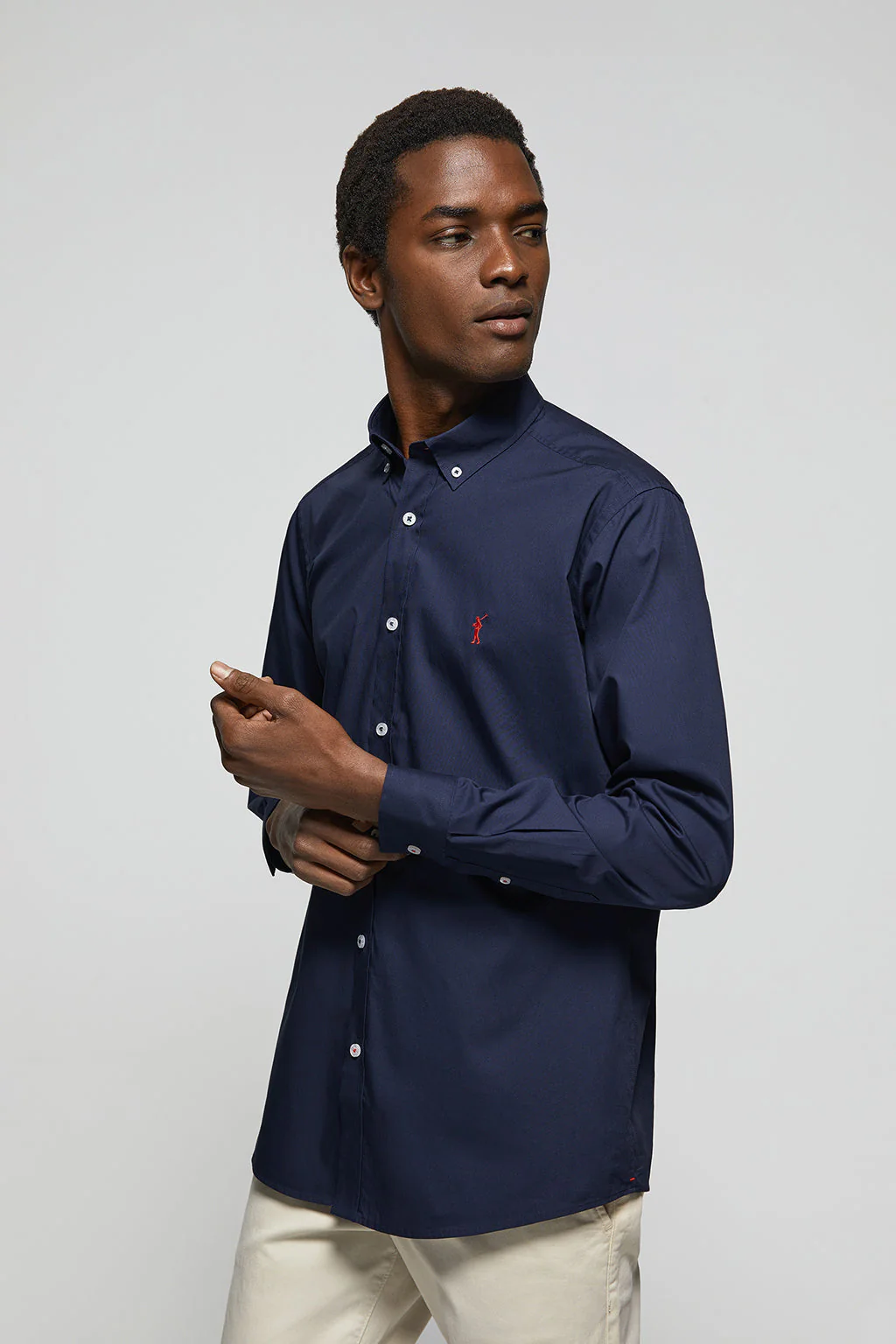 Navy-blue poplin shirt with Rigby Go logo