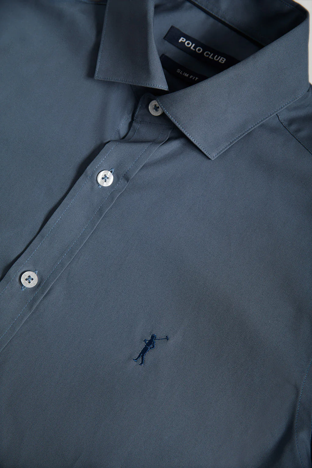 Denim-blue slim-fit poplin shirt with Rigby Go logo - Image 6