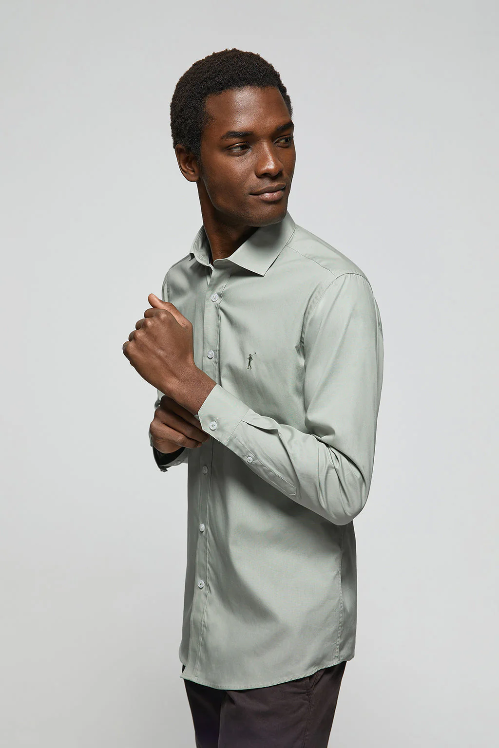 Jade-green slim-fit poplin shirt with Rigby Go logo