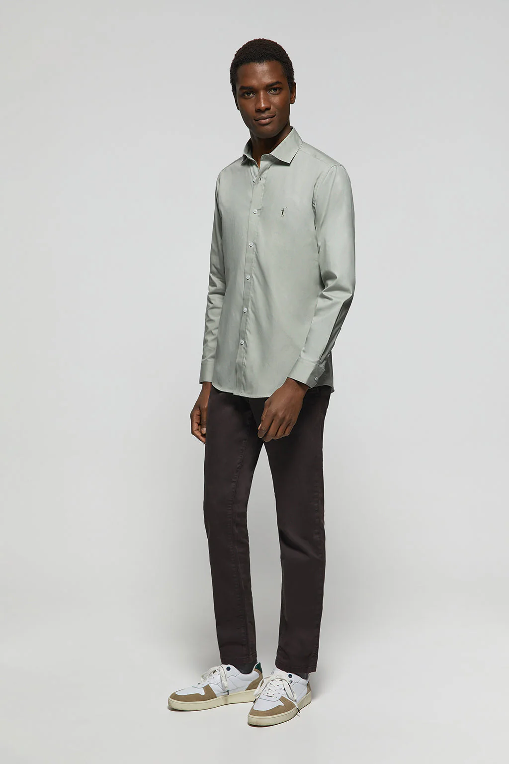 Jade-green slim-fit poplin shirt with Rigby Go logo - Image 2
