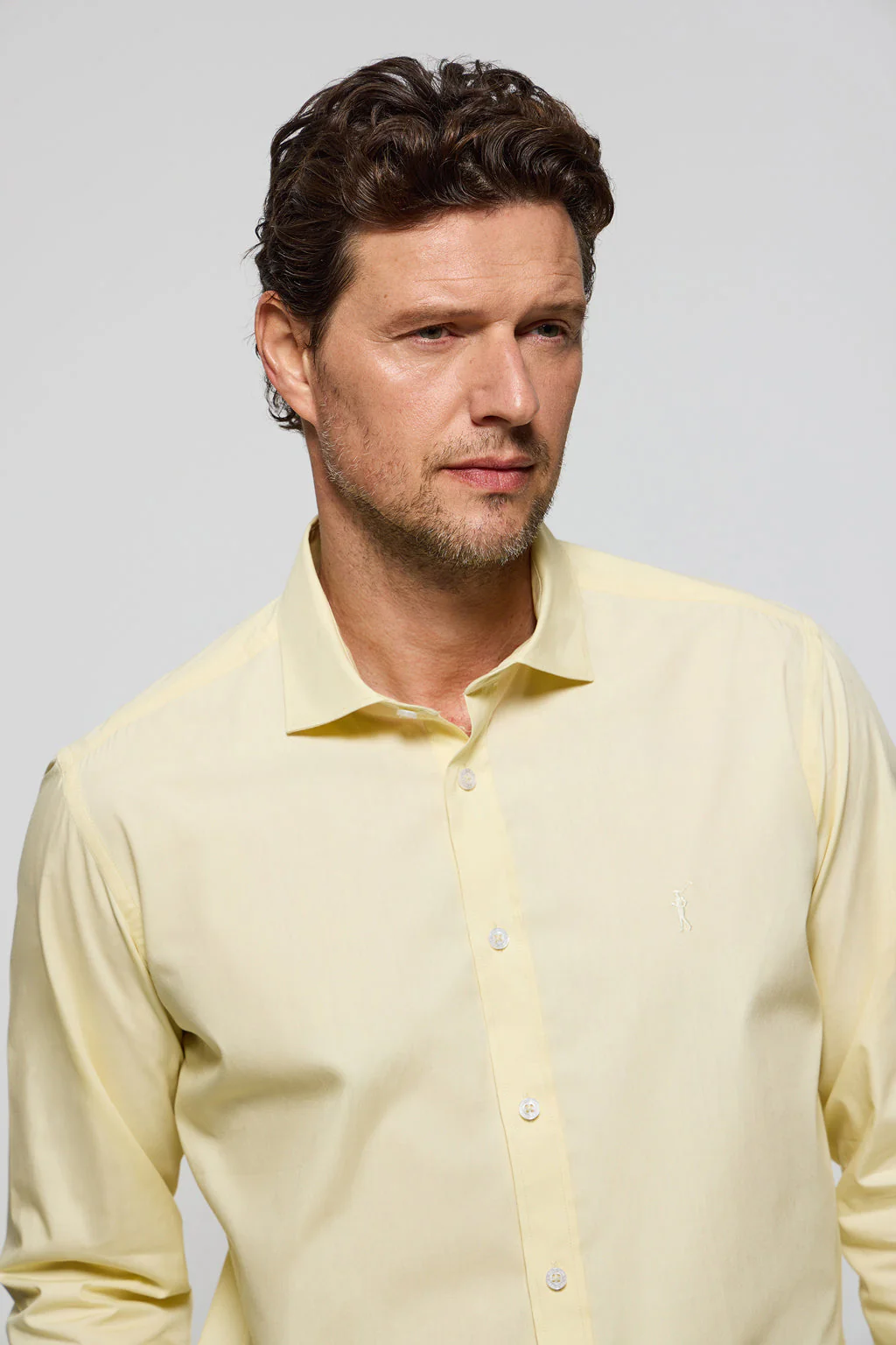 Yellow slim-fit poplin shirt with Rigby Go logo