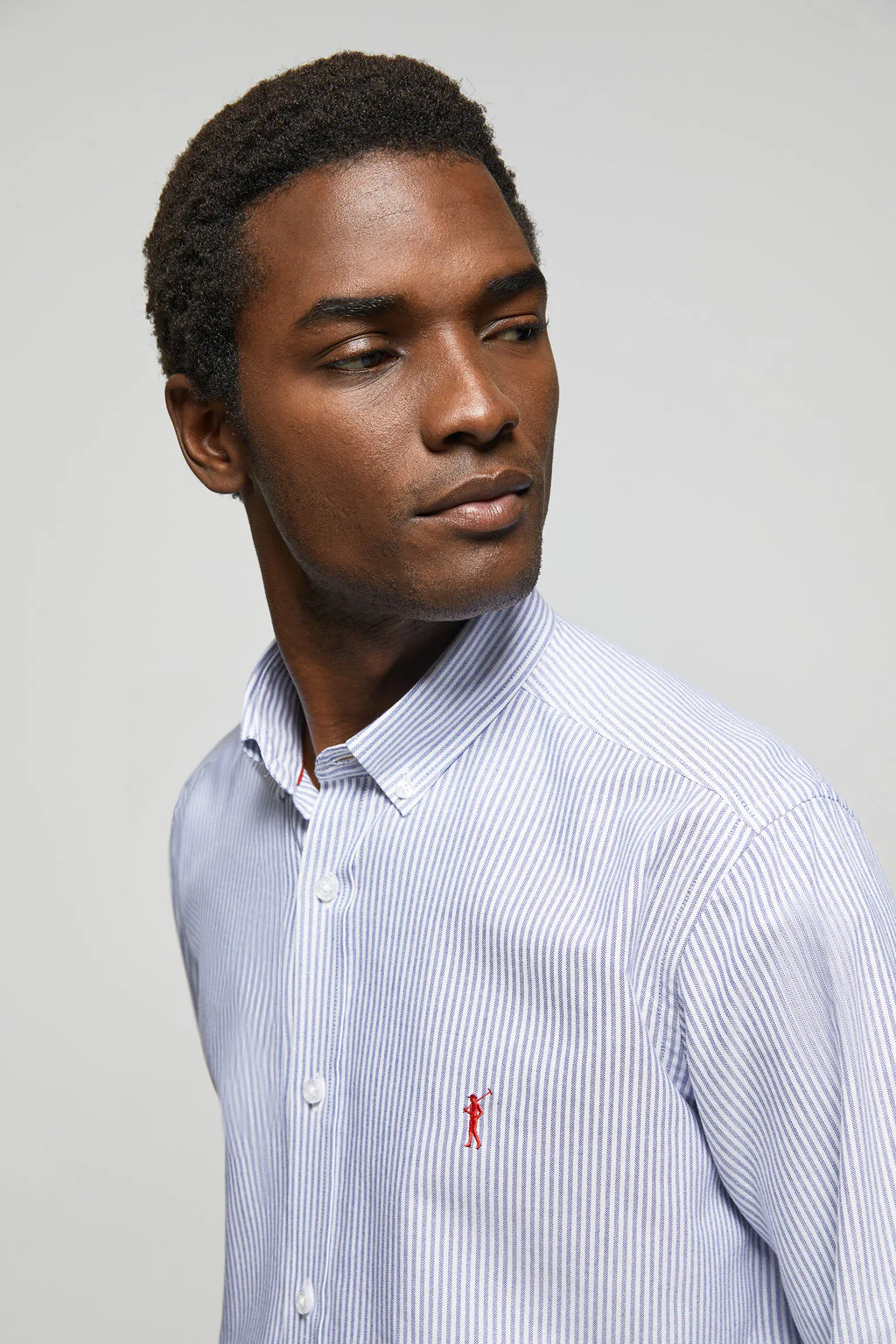 Navy-blue striped Oxford shirt with Rigby Go logo - Image 2
