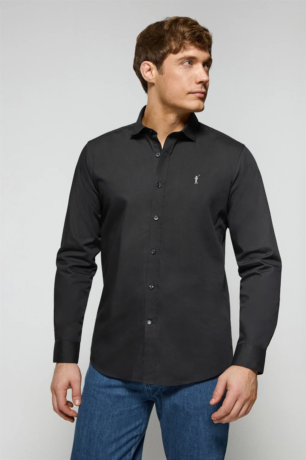 Black slim-fit poplin shirt with Rigby Go embroidered logo