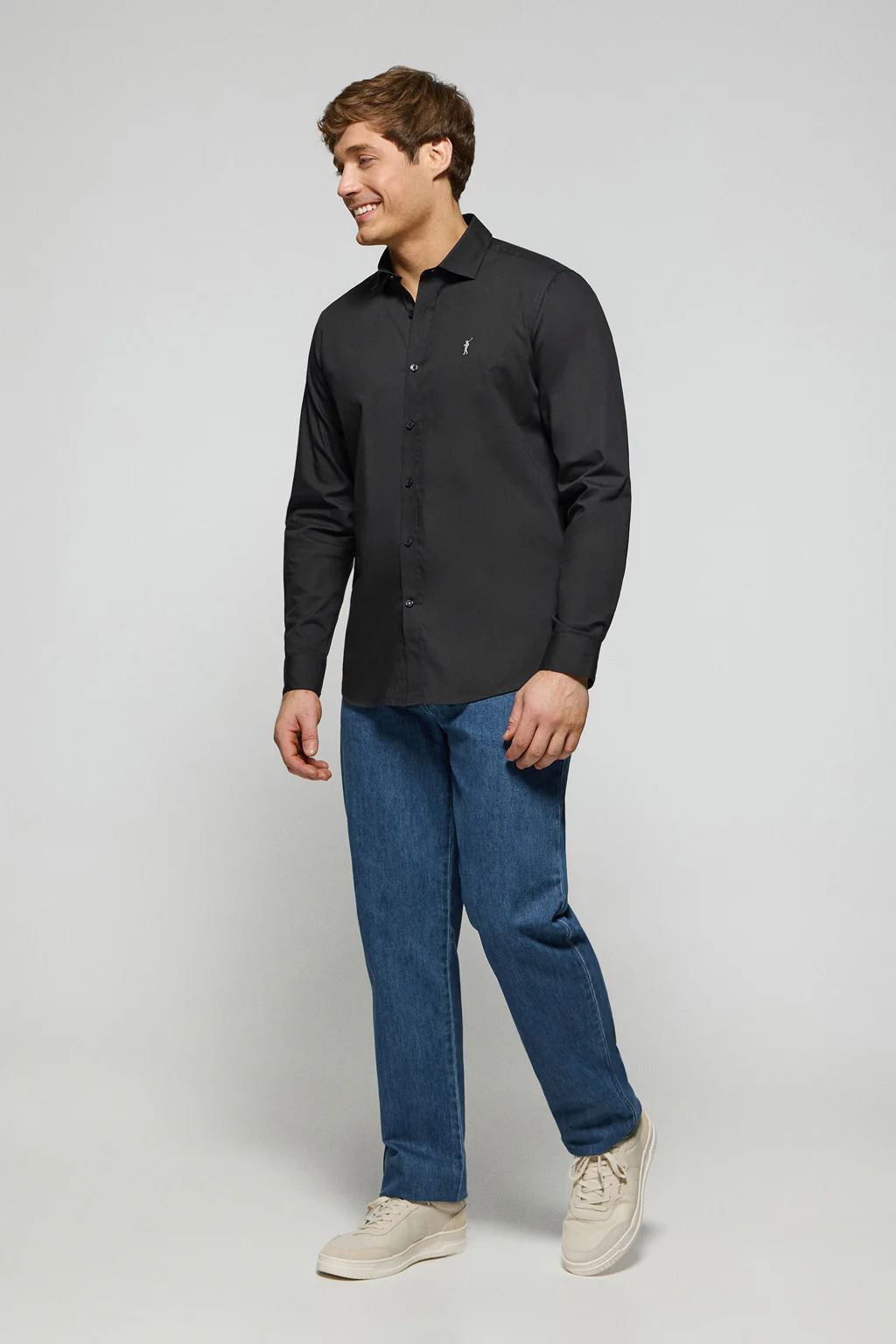 Black slim-fit poplin shirt with Rigby Go embroidered logo - Image 4