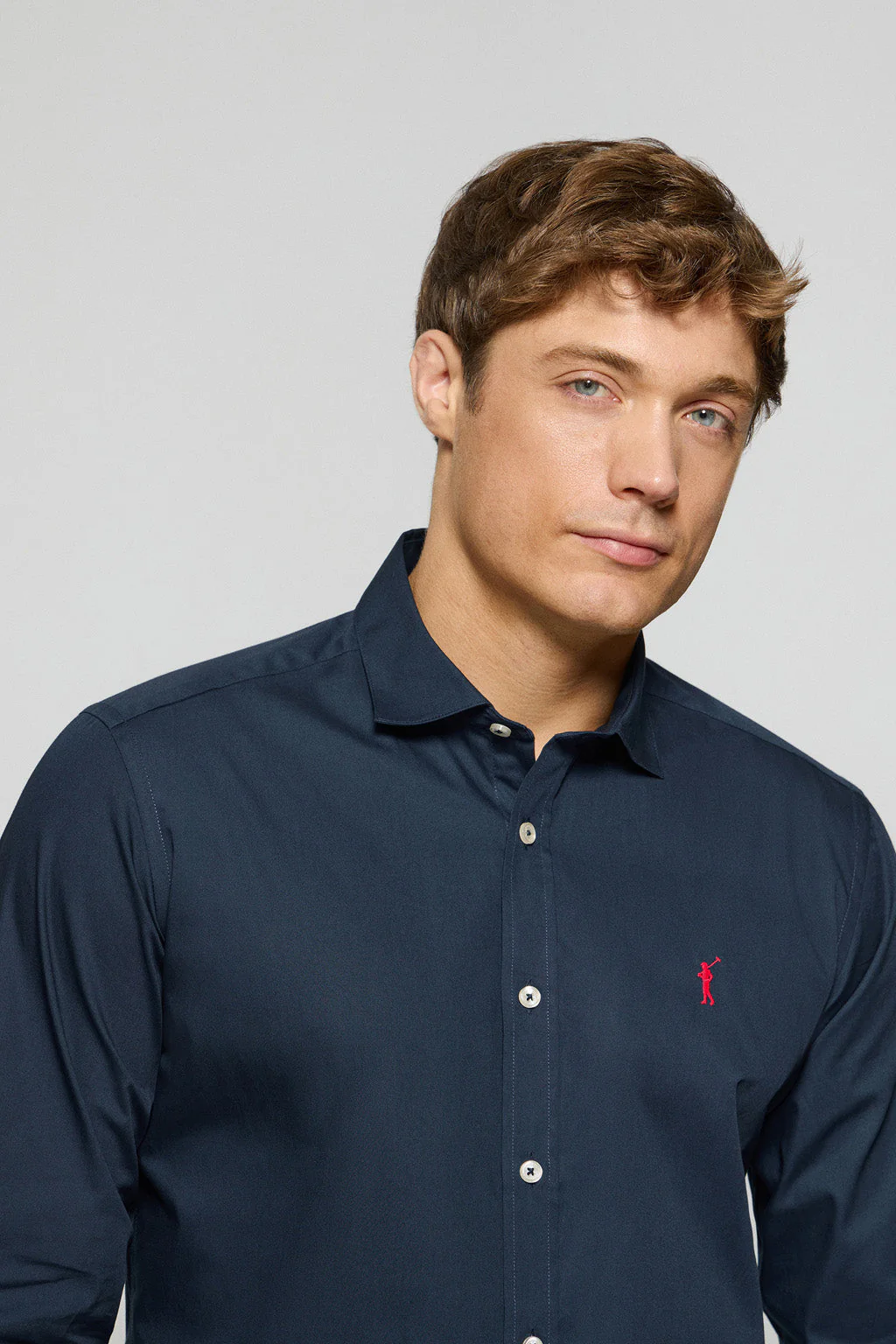 Navy-blue slim-fit poplin shirt with Rigby Go embroidered logo - Image 2