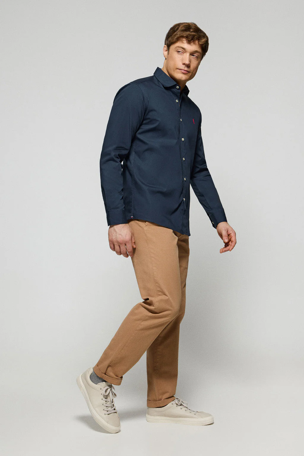 Navy-blue slim-fit poplin shirt with Rigby Go embroidered logo - Image 3
