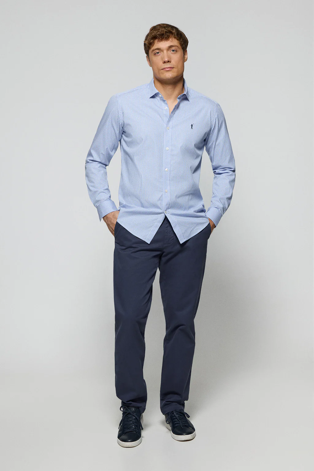 Blue vichy-check slim-fit shirt with Rigby Go embroidered logo - Image 4