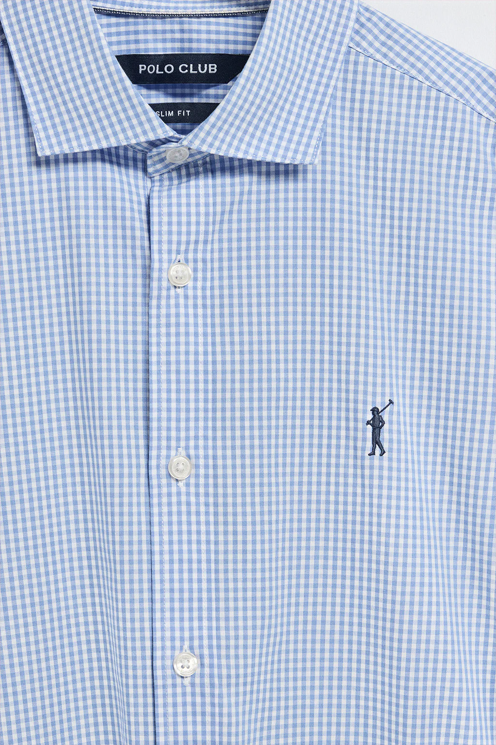 Blue vichy-check slim-fit shirt with Rigby Go embroidered logo - Image 7