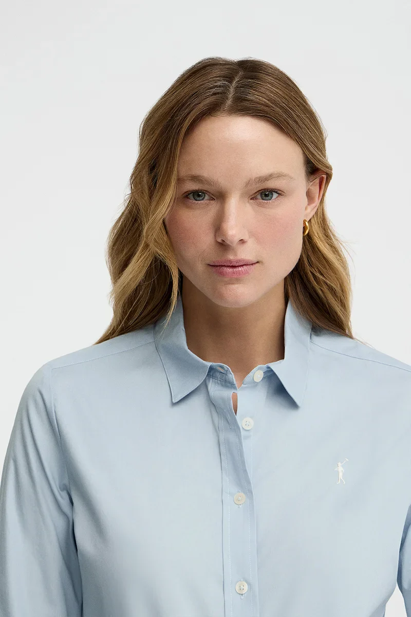 Light-blue slim-fit poplin shirt with Rigby Go embroidery - Image 3