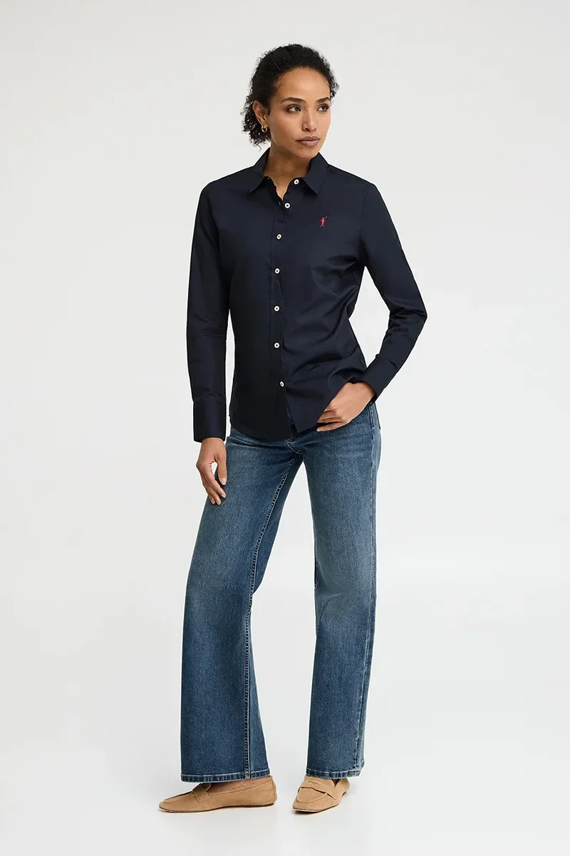 Navy-blue slim-fit poplin shirt with Rigby Go embroidery - Image 3