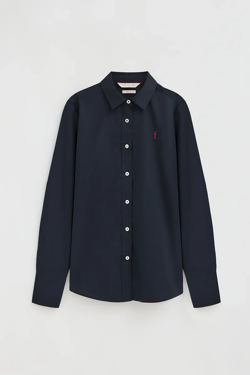 Navy-blue slim-fit poplin shirt with Rigby Go embroidery - Image 9
