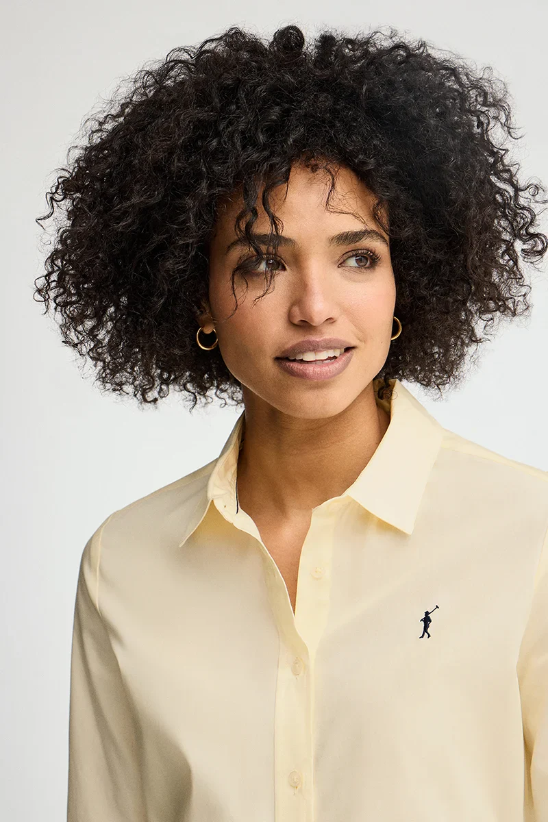 Pastel-yellow slim-fit poplin shirt with Rigby Go embroidery - Image 3