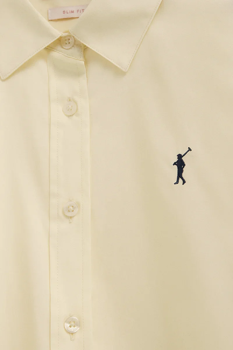 Pastel-yellow slim-fit poplin shirt with Rigby Go embroidery - Image 7