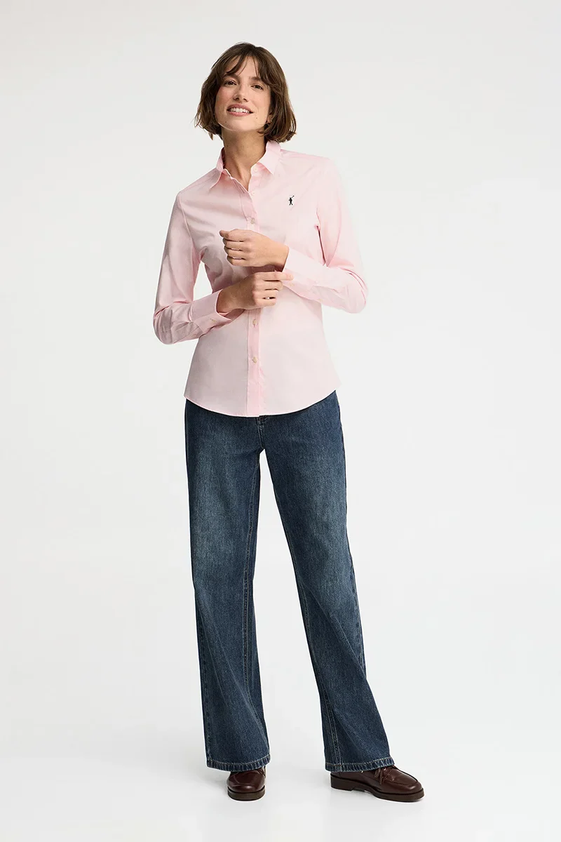 Pink slim-fit poplin shirt with Rigby Go embroidery - Image 3