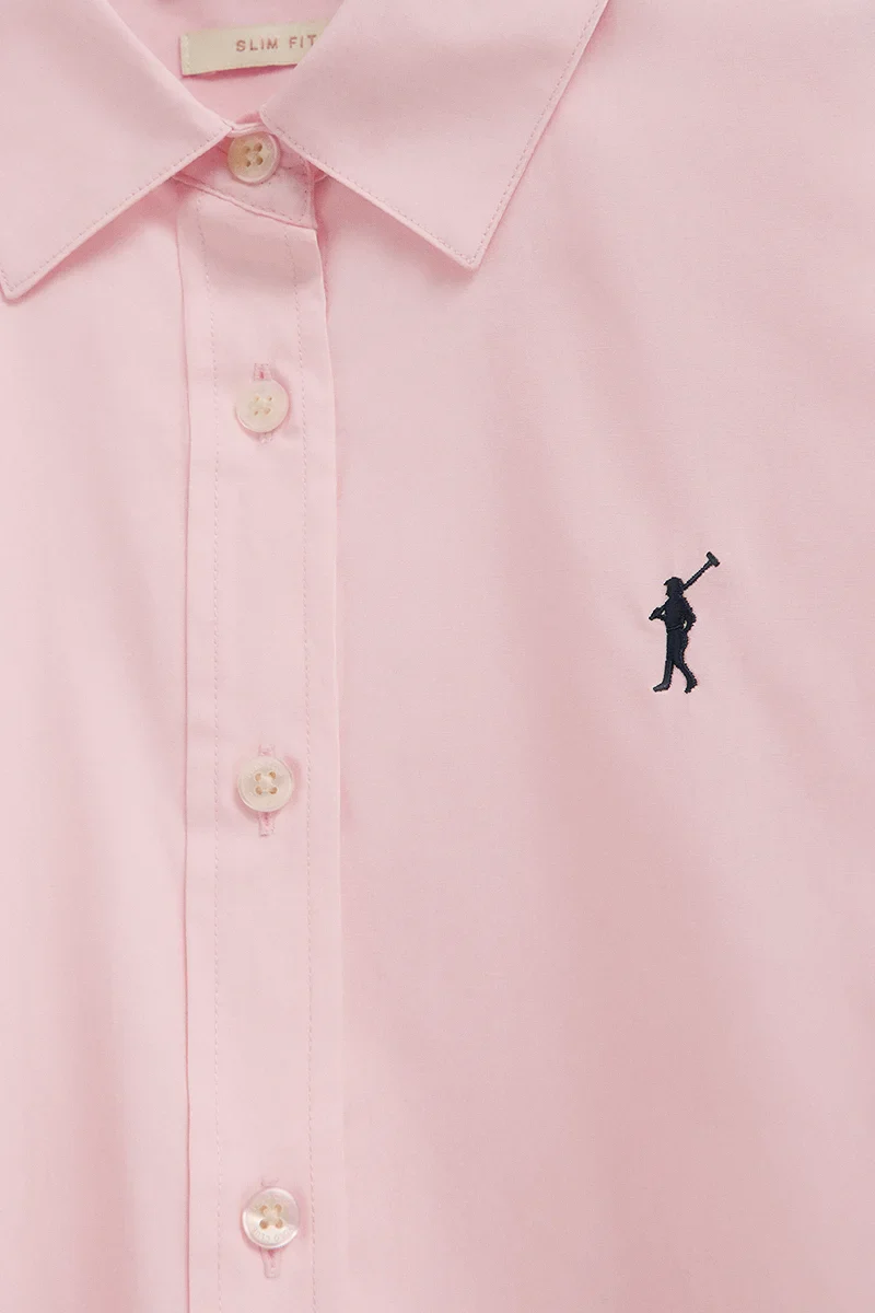 Pink slim-fit poplin shirt with Rigby Go embroidery - Image 6