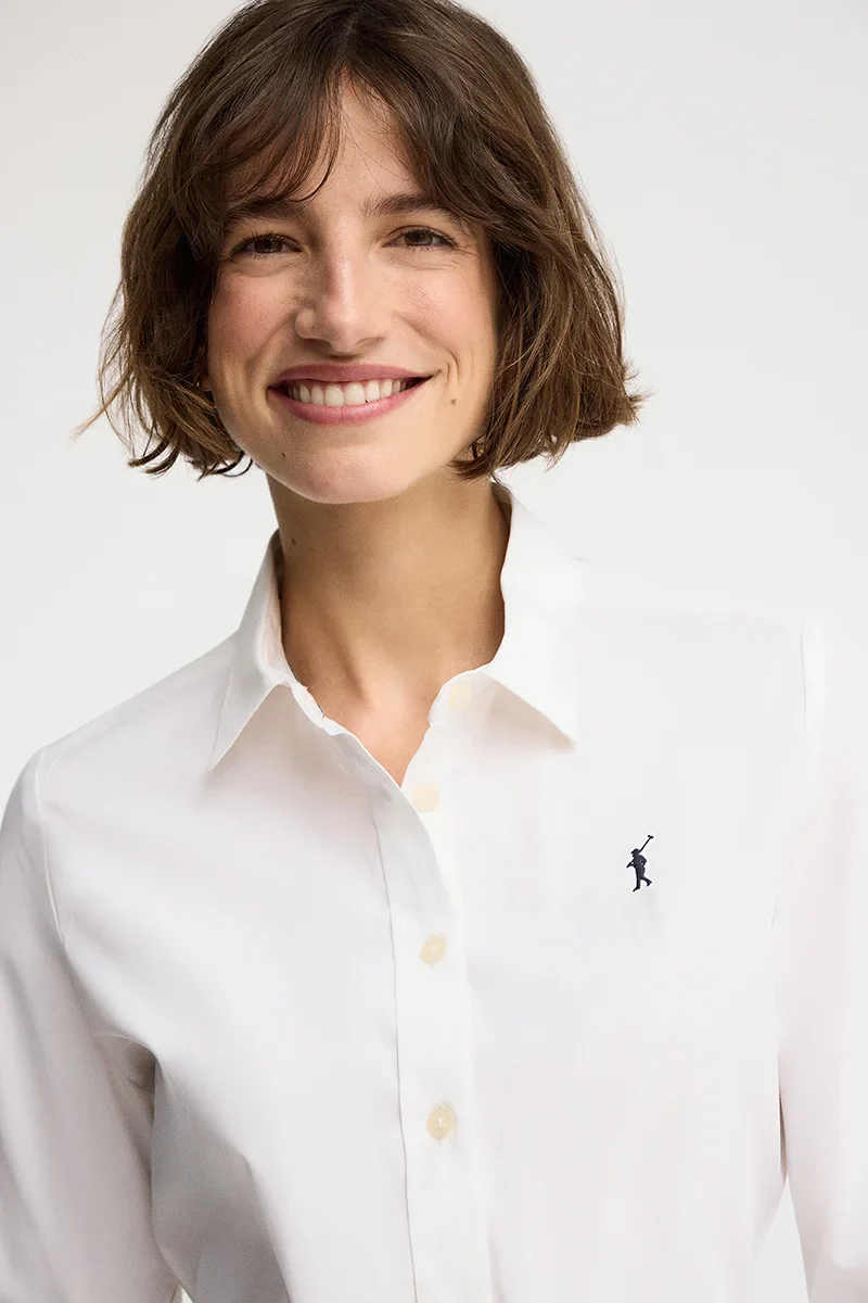 White slim-fit poplin shirt with Rigby Go embroidery