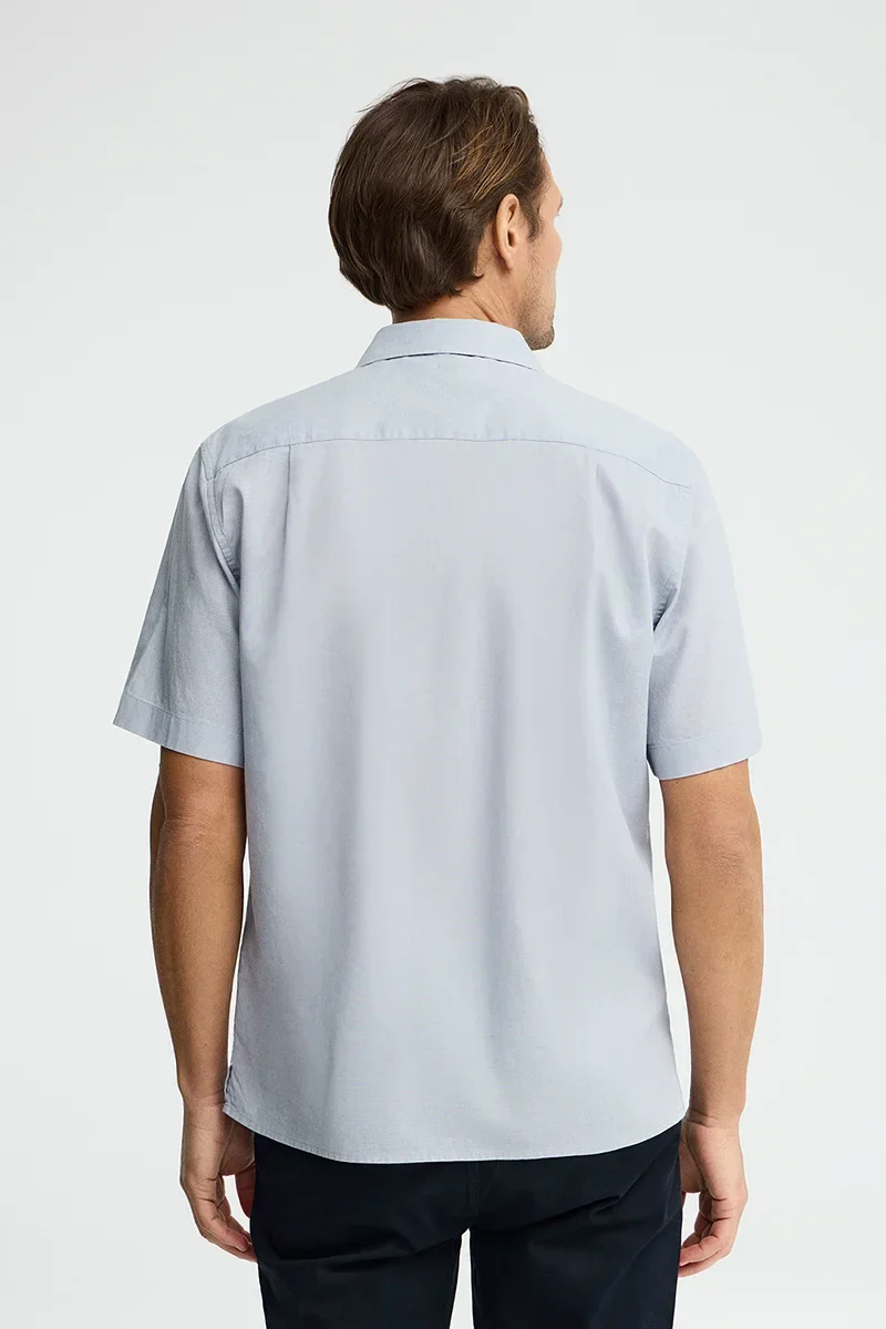 Light-blue cotton-linen short-sleeve shirt with regular fit and Rigby Go logo - Image 5