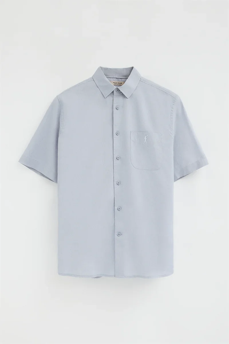 Light-blue cotton-linen short-sleeve shirt with regular fit and Rigby Go logo - Image 6