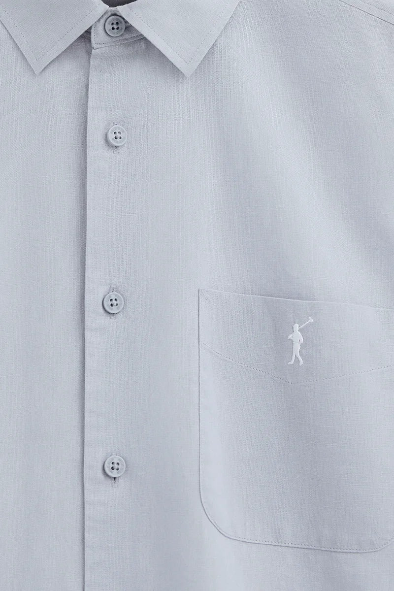 Light-blue cotton-linen short-sleeve shirt with regular fit and Rigby Go logo - Image 7