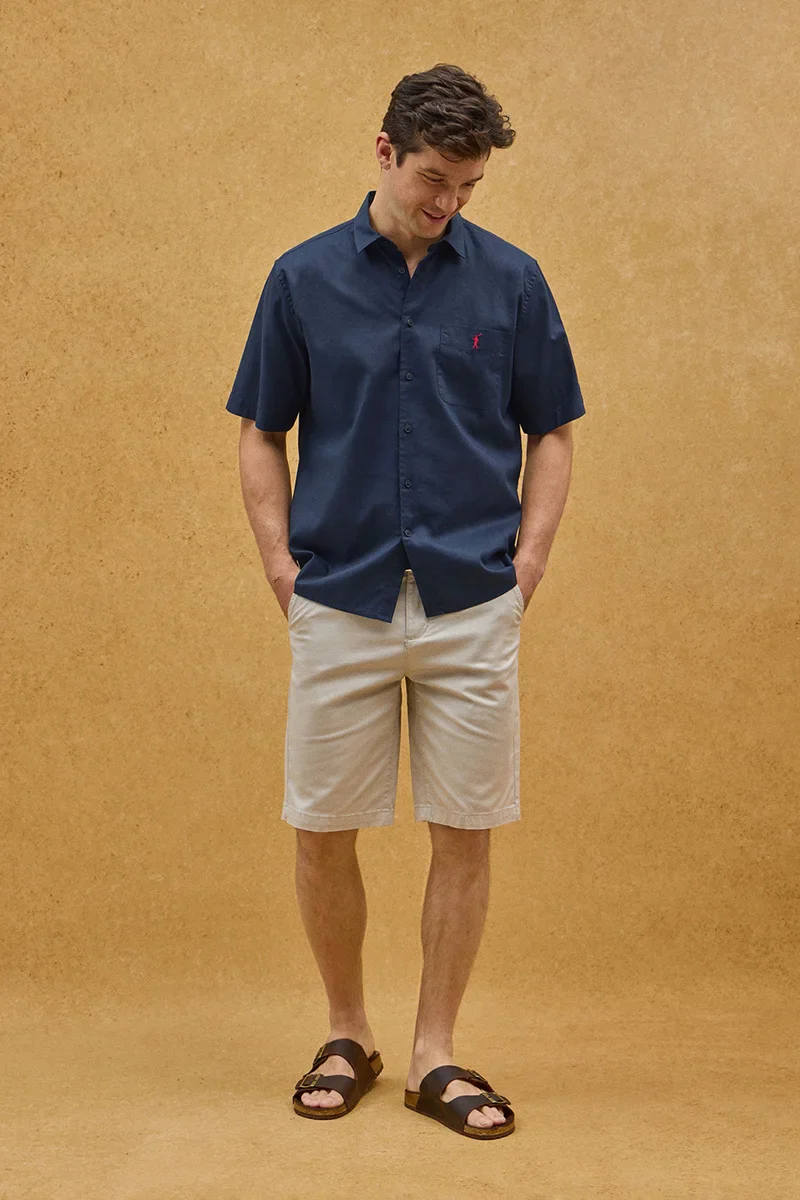 Navy-blue cotton-linen short-sleeve shirt with regular fit and Rigby Go logo - Image 2