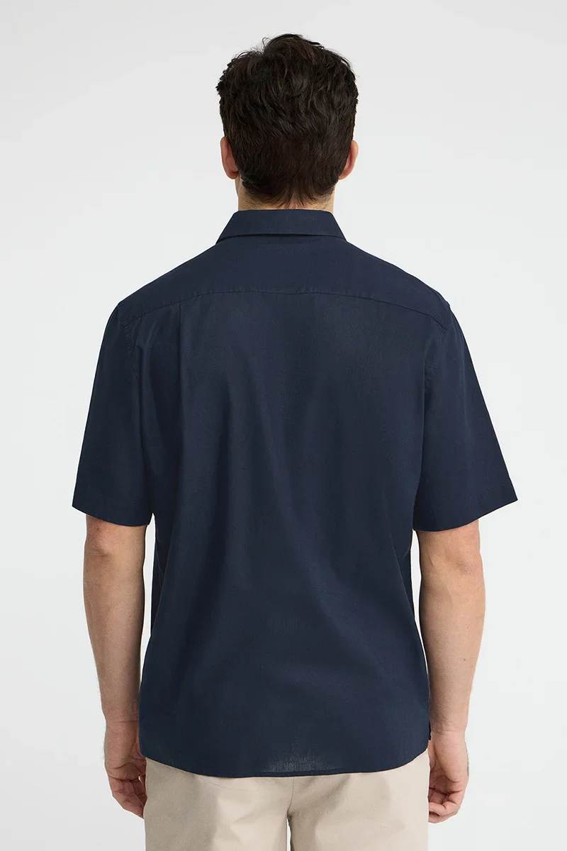 Navy-blue cotton-linen short-sleeve shirt with regular fit and Rigby Go logo - Image 5