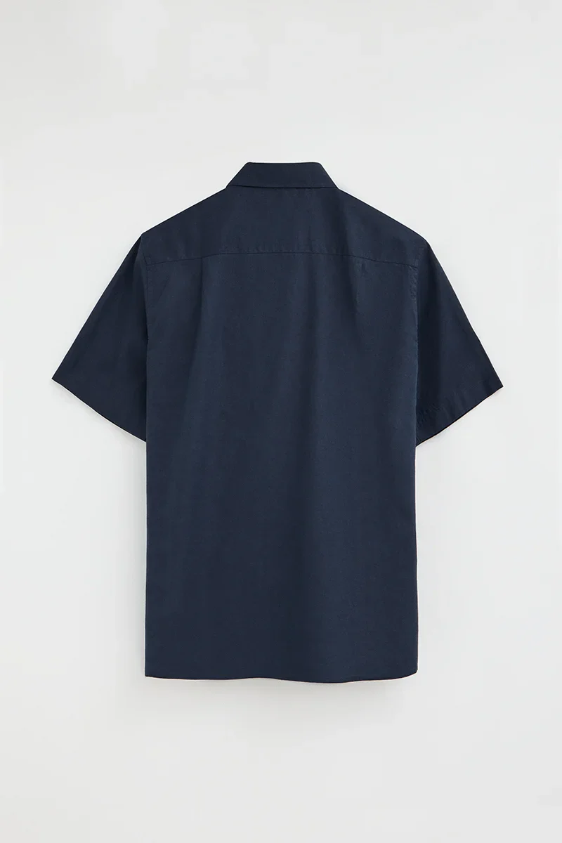 Navy-blue cotton-linen short-sleeve shirt with regular fit and Rigby Go logo - Image 8