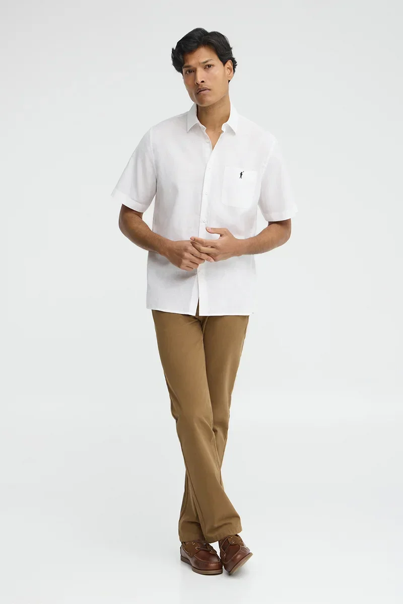 White cotton-linen short-sleeve shirt with regular fit and Rigby Go logo - Image 4