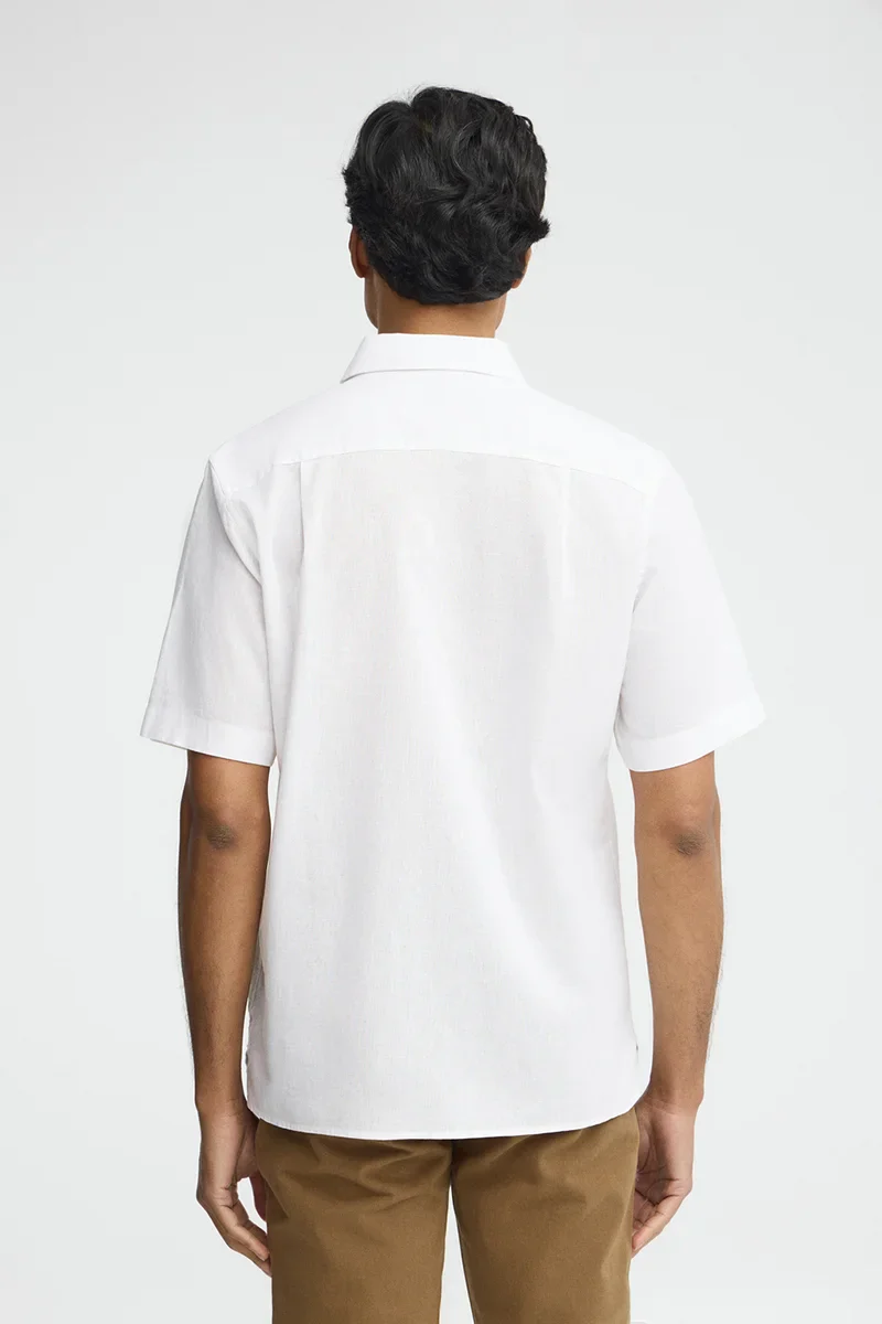 White cotton-linen short-sleeve shirt with regular fit and Rigby Go logo - Image 5