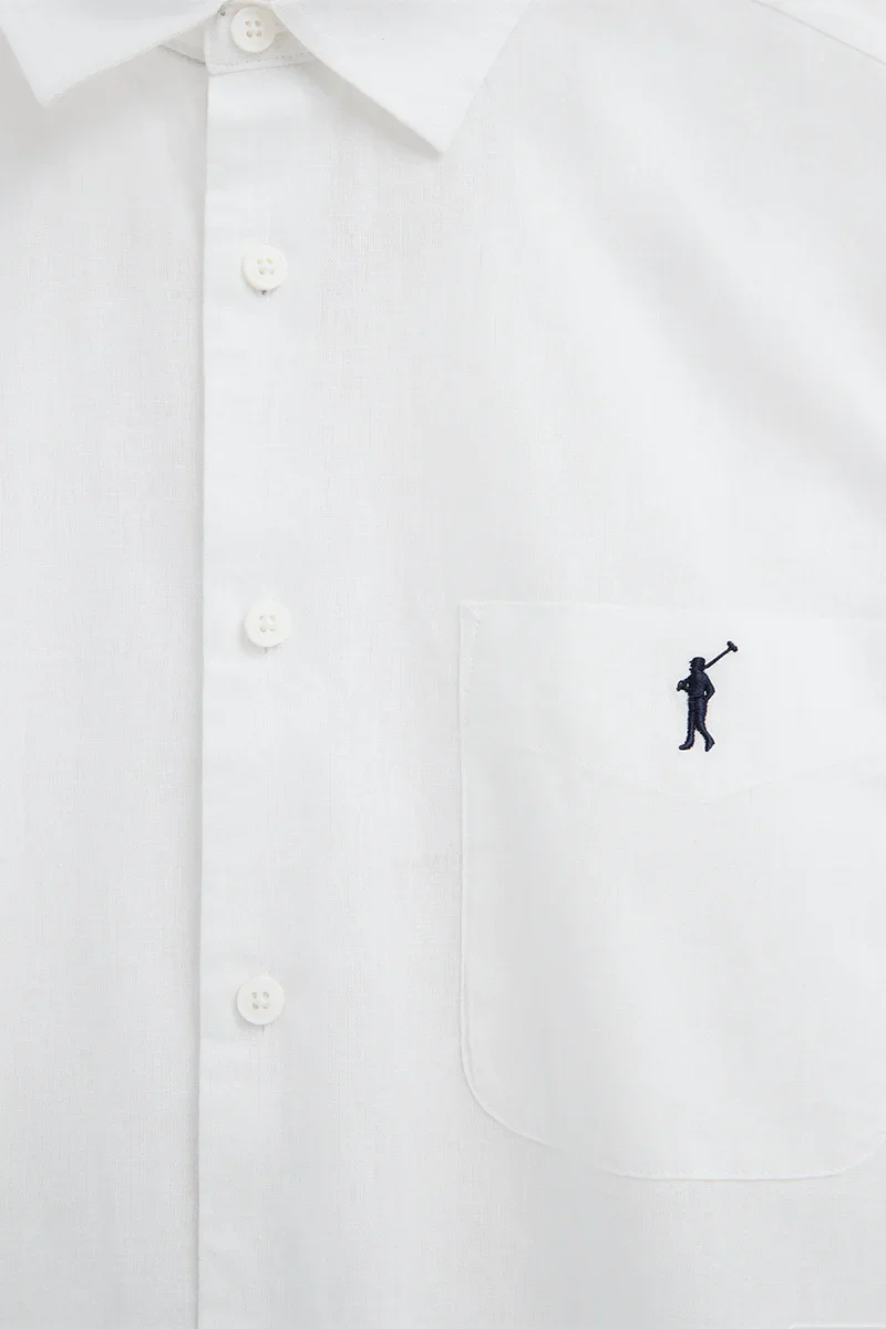 White cotton-linen short-sleeve shirt with regular fit and Rigby Go logo - Image 7