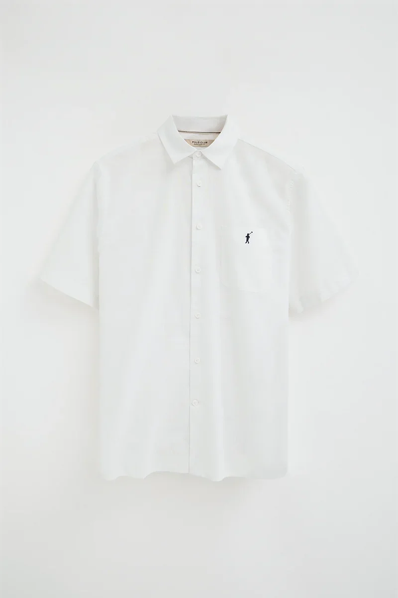 White cotton-linen short-sleeve shirt with regular fit and Rigby Go logo - Image 9