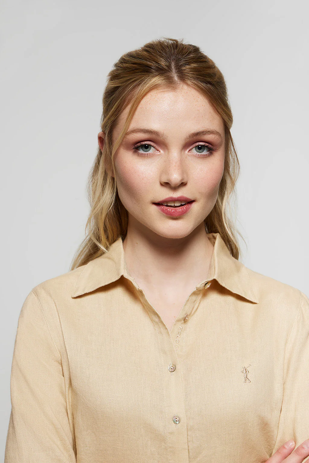 Beige linen shirt with Rigby Go embroidered detail - Image 2