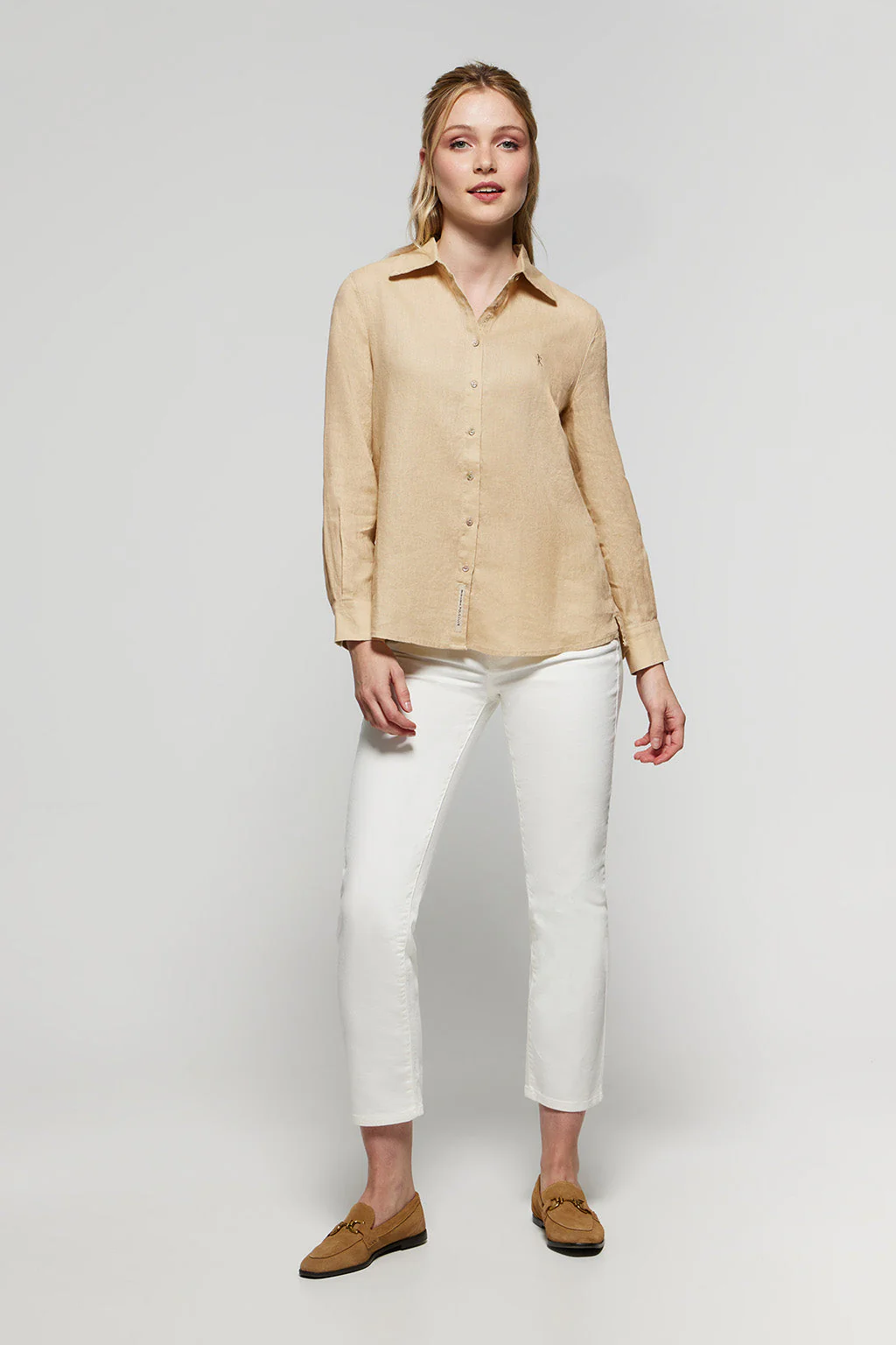 Beige linen shirt with Rigby Go embroidered detail - Image 3