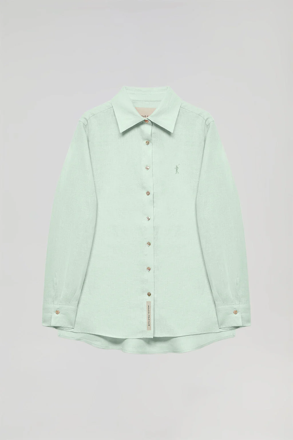Dusty-green linen shirt with Rigby Go embroidered detail - Image 11